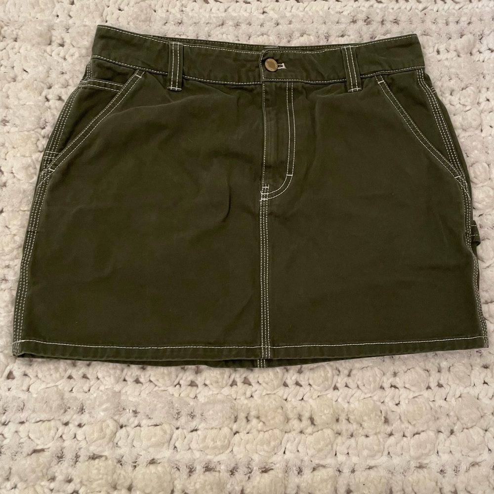 TNA Olive Green Mini Skirt with Contrast Stitching